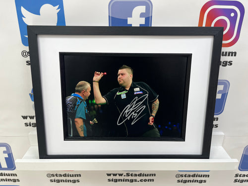 Michael Smith signed and framed 12x8” darts photo