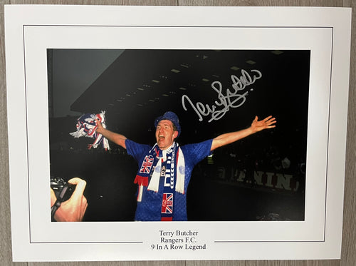 Terry Butcher signed 16x12” Rangers photo