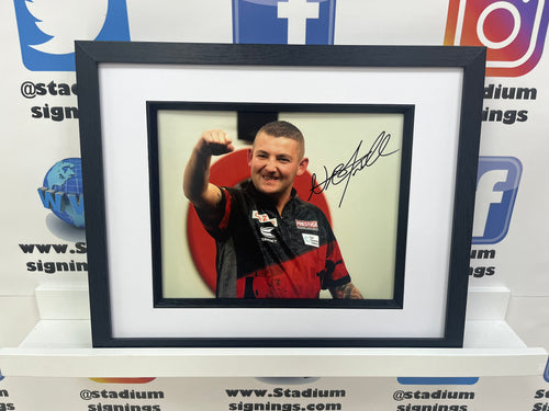 Nathan Aspinall signed and framed 10x8” darts photo