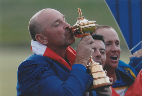 Thomas Bjorn signed 12x8” Ryder Cup golf photo