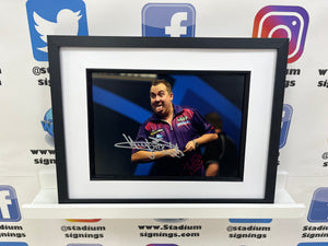 Kim Huybrechts signed and framed 12x8” darts photo