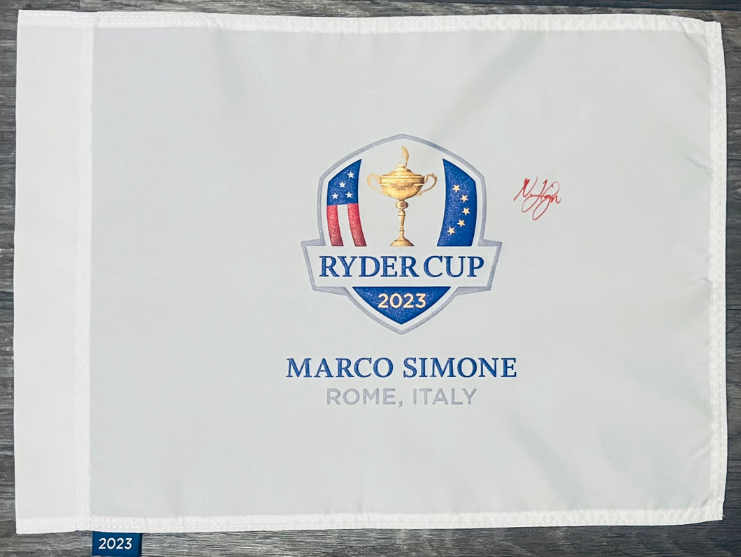 Nicolai Hojgaard signed 2023 Ryder Cup golf flag