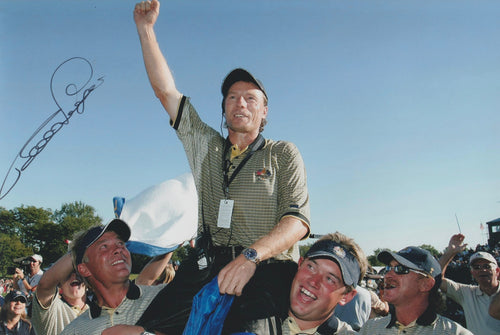 Bernhard Langer signed 12x8” Ryder Cup golf photo