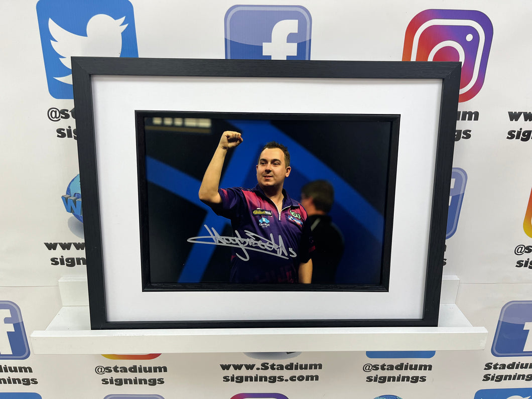 Kim Huybrechts signed and framed 12x8” darts photo