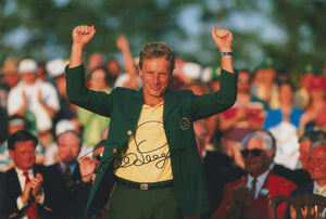 Bernhard Langer signed 12x8” Masters golf photo