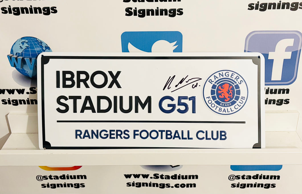 Nacho Novo signed Rangers Ibrox street sign