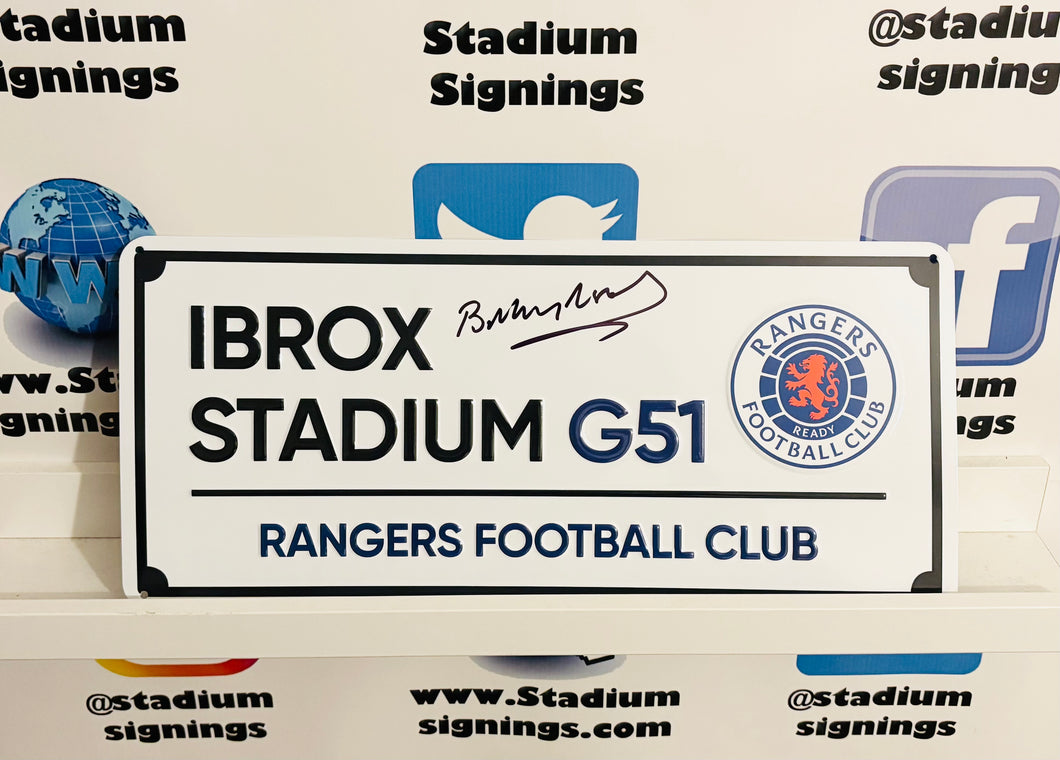 Bobby Russell signed Rangers Ibrox street sign