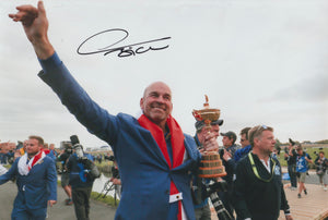 Thomas Bjorn signed 12x8” Ryder Cup golf photo