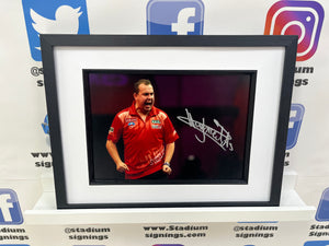 Kim Huybrechts signed and framed 12x8” darts photo