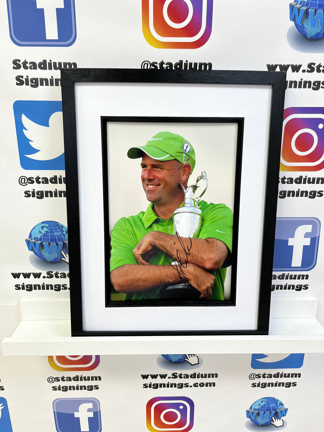 Stewart Cink signed and framed 12x8” Open Championship photo