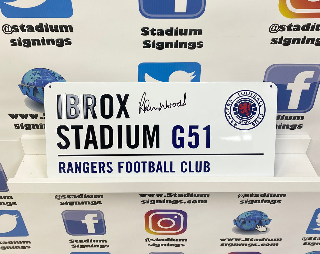 Chris Woods signed Rangers Street Sign